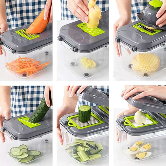 16-in-1 Vegetable Chopper & Mandoline Slicer – 9 Interchangeable Blades