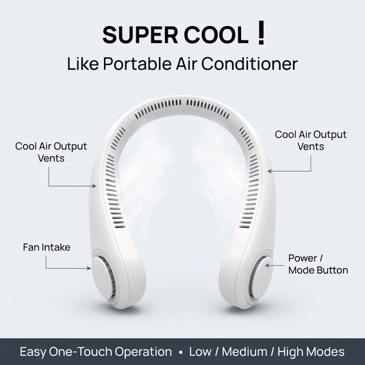 Bladeless Neck Fan – Portable Wearable Air Cooler with 3 Speed Modes