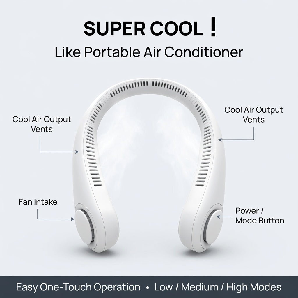 Bladeless Neck Fan – Portable Wearable Air Cooler with 3 Speed Modes - TrendBuyPK